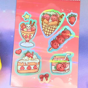 Strawberry Cat Sticker Sheet | journal sticker, planner sticker, journaling, kawaii