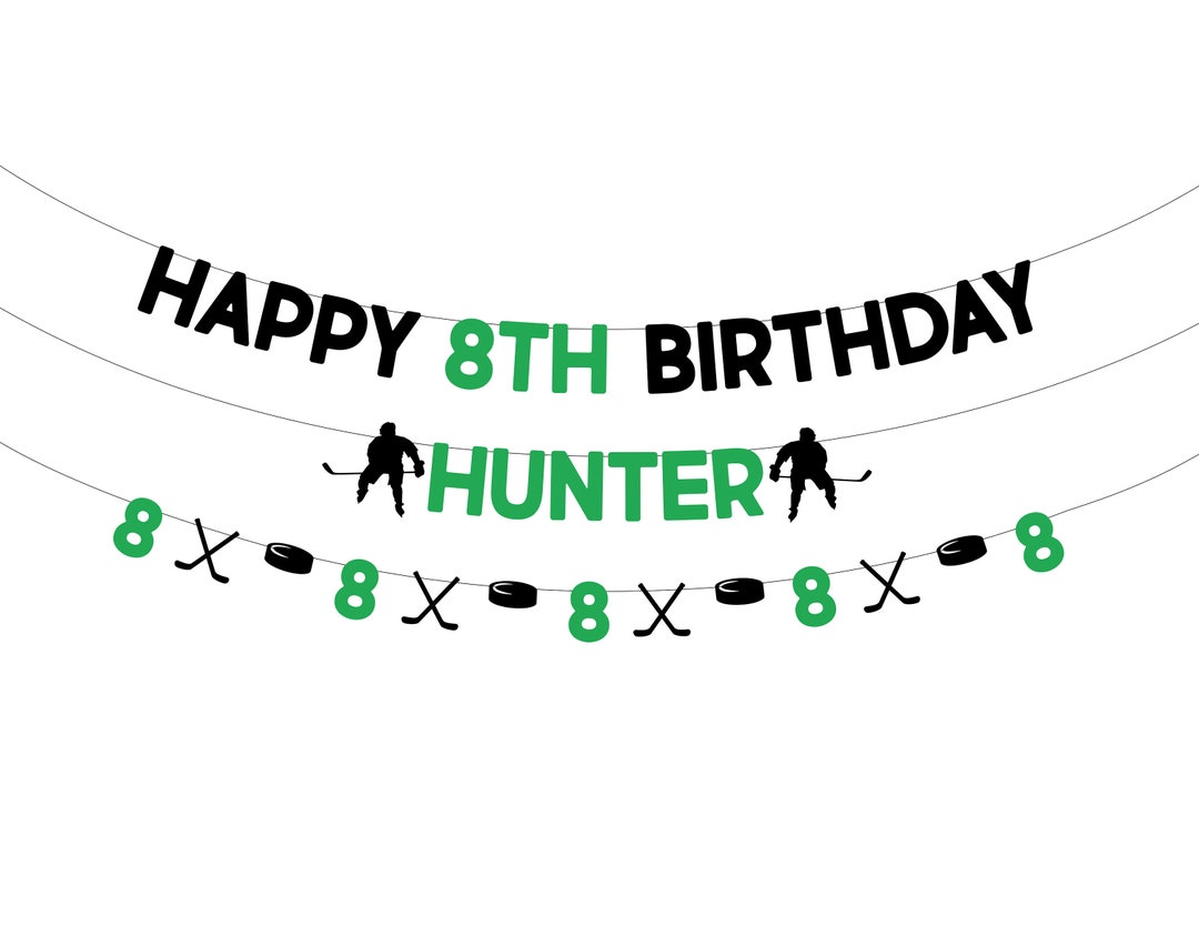 2 Personalized Ice Hockey Birthday Banners - Custom Name & Age, Blue Theme