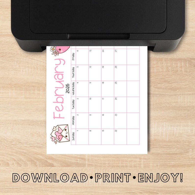 2026 Cute Printable Calendar . Kawaii Kids Teacher Mom School Calendar ...