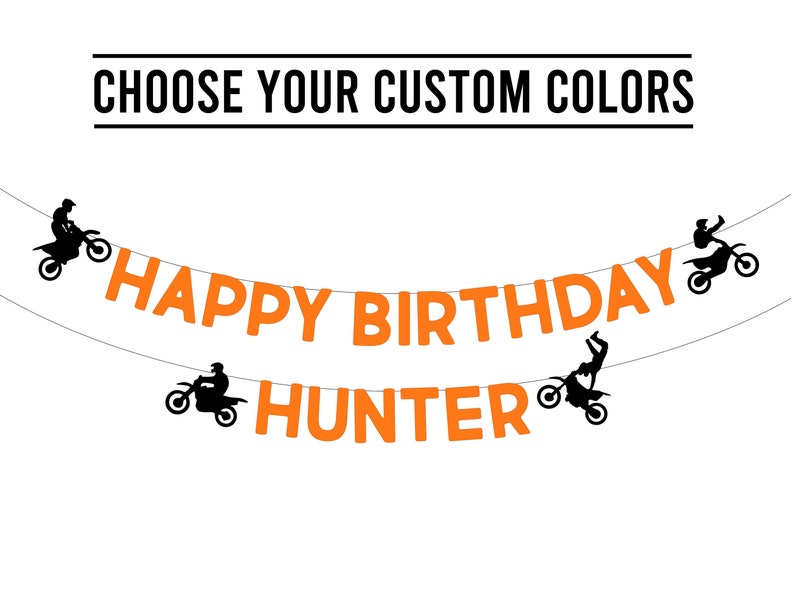 Custom Dirt Bike Birthday Banner . Dirt Bike Happy Birthday . Biker Birthday . Motocross Birthday Decorations . Dirt Bike Garland image 2