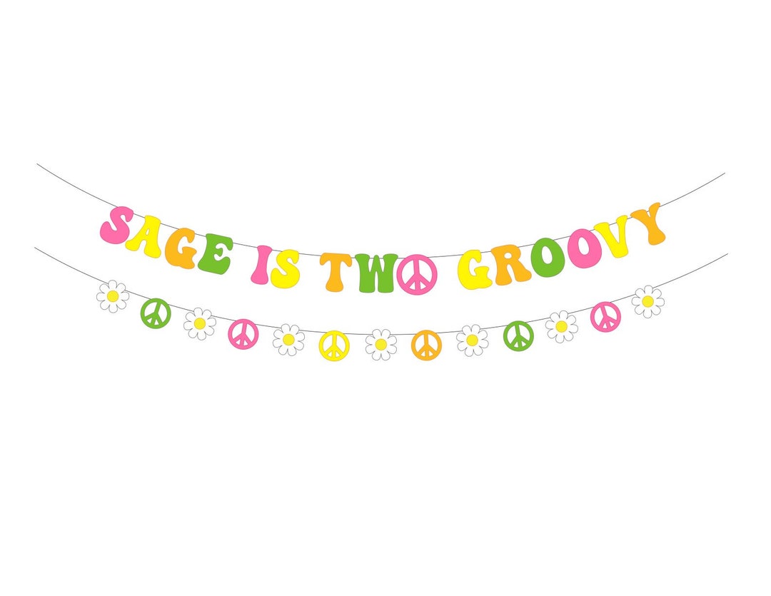 Two Groovy Birthday Banner . Peace Hippie Daisy Birthday Decorations ...