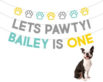 Puppy Birthday Banner . Lets Pawty Birthday . Dog Birthday Party . Puppy 1st Birthday . Dog One Banner . Personalized Puppy Banner