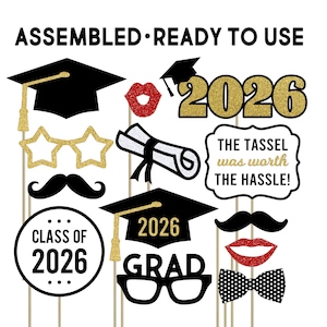 Graduation Photo Booth Props . FULLY ASSEMBLED . Class of 2026 Centerpiece Decorations . Graduation Party Table Centerpiece