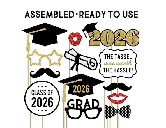 Graduation Photo Booth Props . FULLY ASSEMBLED . Class of 2026 Centerpiece Decorations . Graduation Party Table Centerpiece