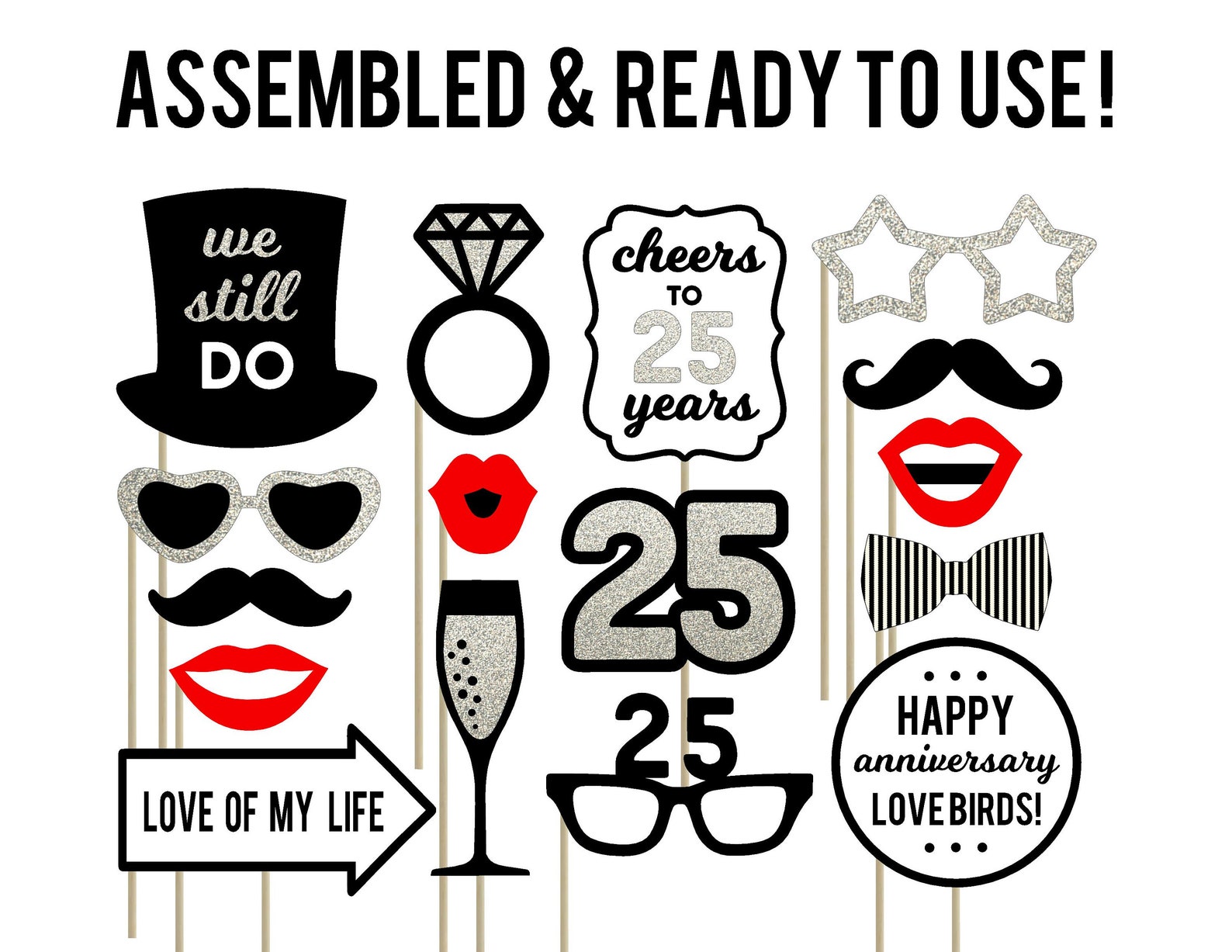 25th Anniversary Photo Booth Props . 25th Anniversary Sign . Etsy