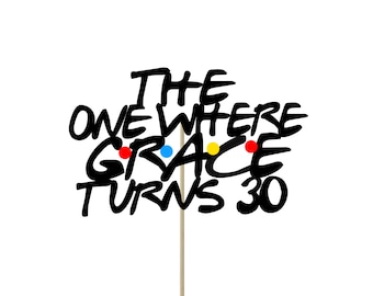 May include: Black and white text on a white background that reads "The One Where Grace Turns 30".