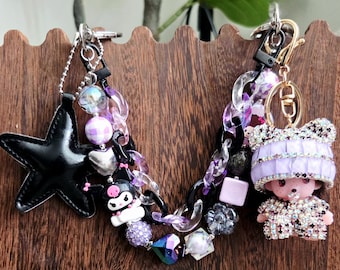 Monchichi Kuromi sparkle bag Charm keychain