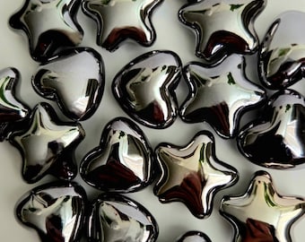 Mirror Chrome Puffy Beads – Hearts & Stars | High-Gloss Silver Metallic