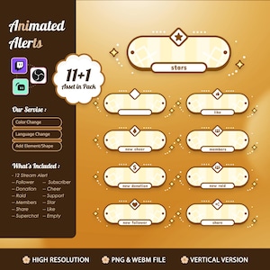 Alertes de flux animé Sunny Stripe pour Twitch Kick YouTube - Notifications pop-up minimales mignonnes avec des blocs jaunes doux, des vibrations pastel lumineuses