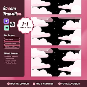 Pink Pastel Cloud Animated Stinger Transition for Twitch YouTube Kick – Kawaii Stars, Cute Cartoon Atmosphere, Soft Sparkle Aesthetic