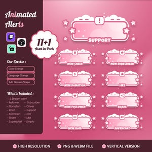 Pink Pastel Cloud Animated Stream Alerts for Twitch YouTube Kick – Kawaii Stars, Cute Pop-Up Notification, Dreamy Sky Soft Sparkle Aesthetic