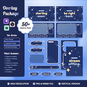 Plus Bloom Stream-paket – Komplett blått sött overlay-set med plussymboler, mjukt minimalistiskt tema för Twitch YouTube Kick