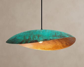 Copper Dome Pendant Lights – Rustic Green Farmhouse Lighting