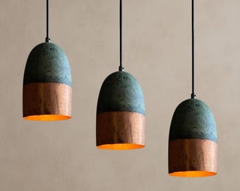 Set of 3 Green Patina Farmhouse Light Fixture, Oxidized Handmade Copper Pendant Light, Handmade Copper Ceiling Light, ceiling light