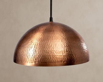 Copper Hammered Dome Pendant Light Fixture