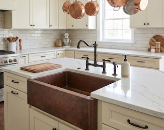 Handmade Copper Farmhouse Kitchen Sink, Retro Undermount, Antique Patina