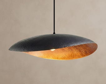 Lámpara colgante de cobre patinado hecha a mano: cúpula poco profunda, iluminación rústica para cocina