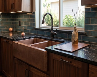 Hammered Copper Antique Double Apron Front Kitchen Sink – Handmade Farmhouse Luxury Sink