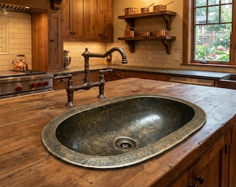 Handcrafted Oil Rubbed Bronze Bathroom Sink, Oval Patina Brass