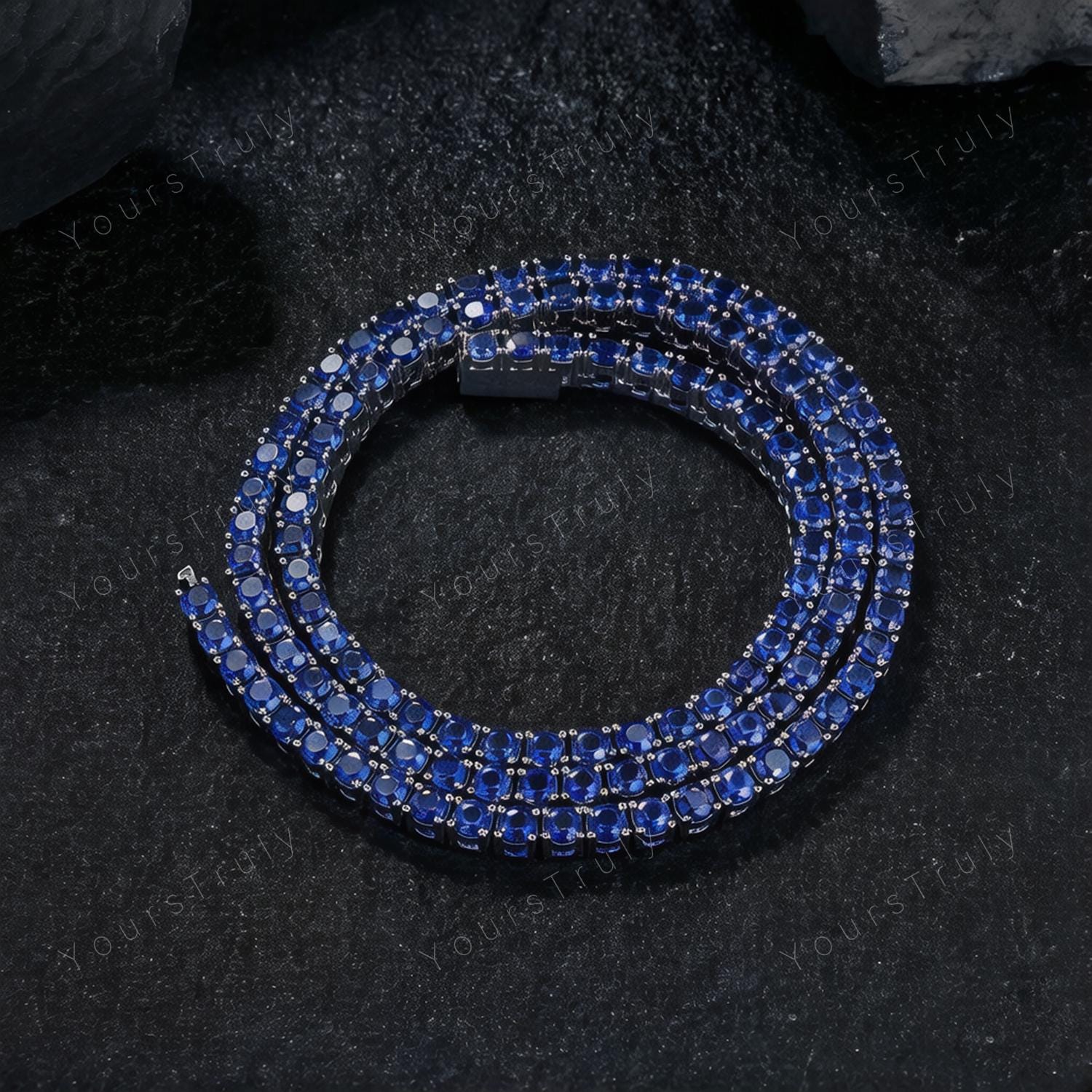 Colar de tênis com corrente de safira azul: gargantilha cravejada de pedras, pedra de nascimento de setembro.