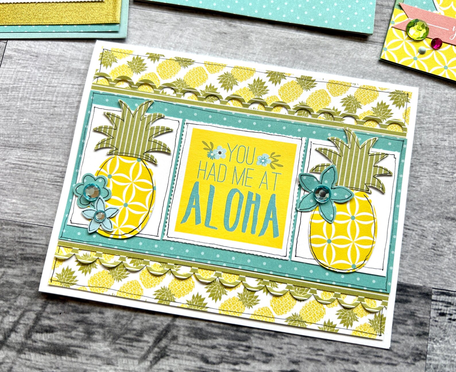 Set of 4 Tropical Themed Yellow/turquiose/green Notecards With ...
