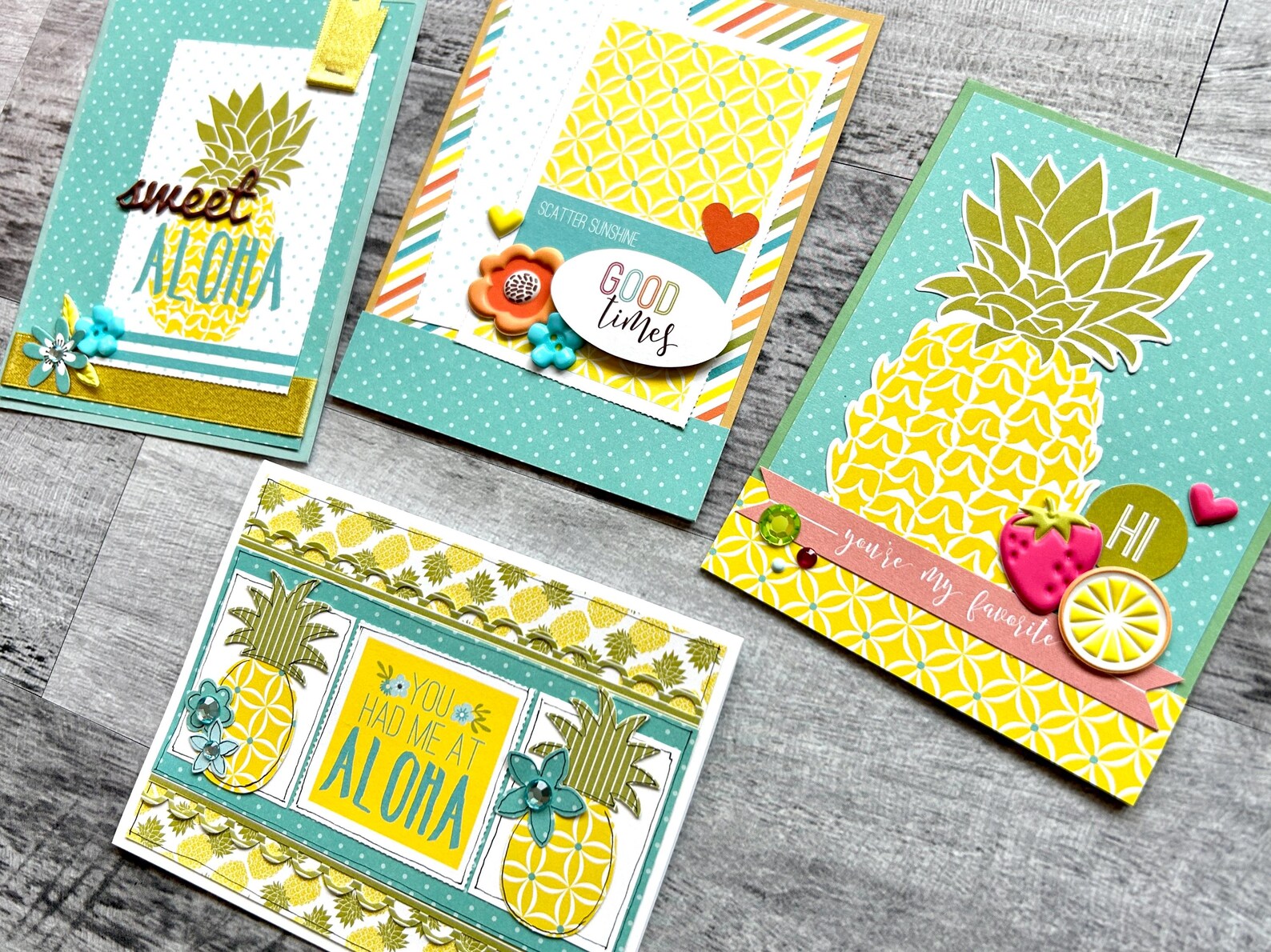 Set of 4 Tropical Themed Yellow/turquiose/green Notecards With ...