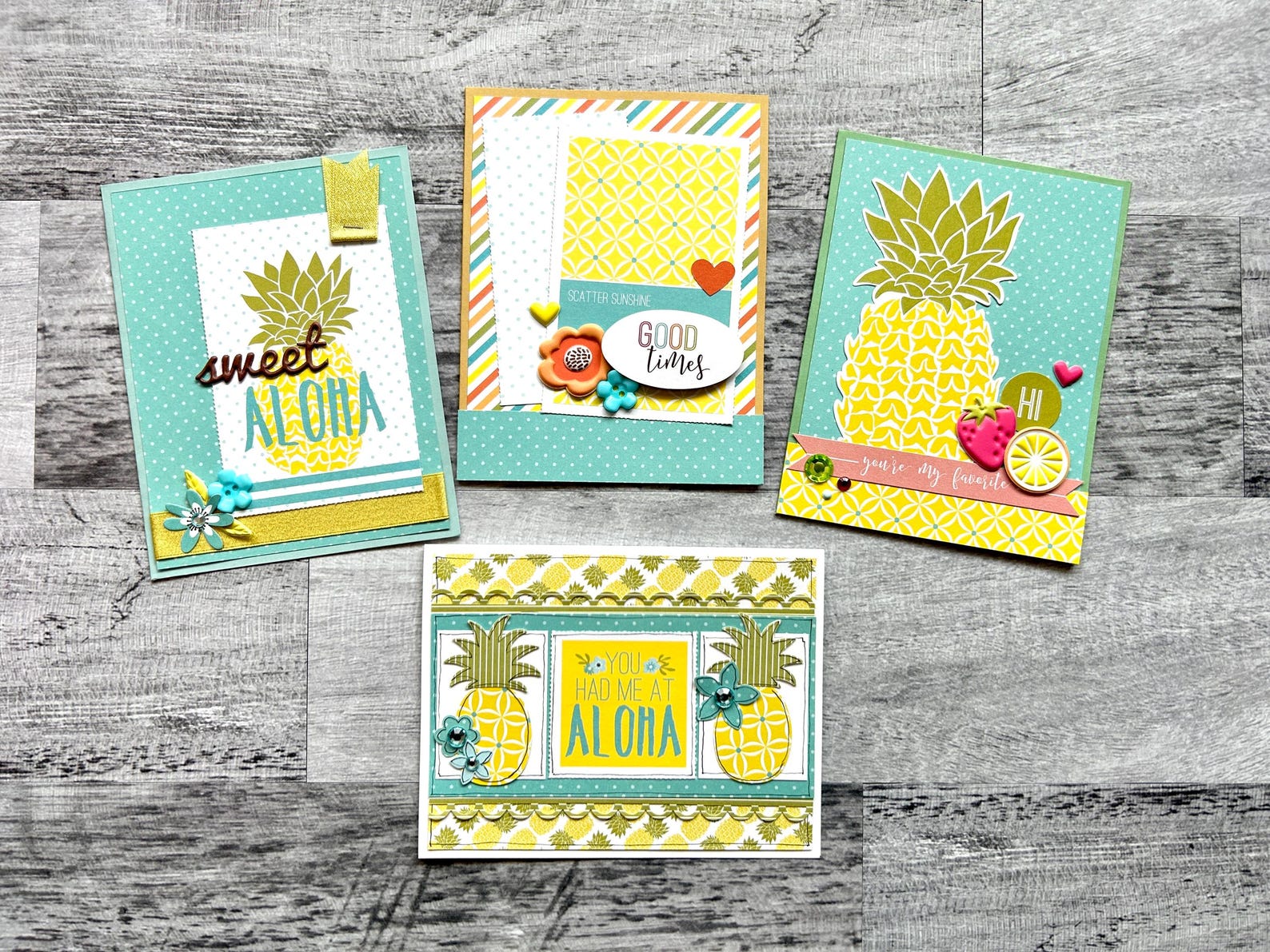 Set of 4 Tropical Themed Yellow/turquiose/green Notecards With ...