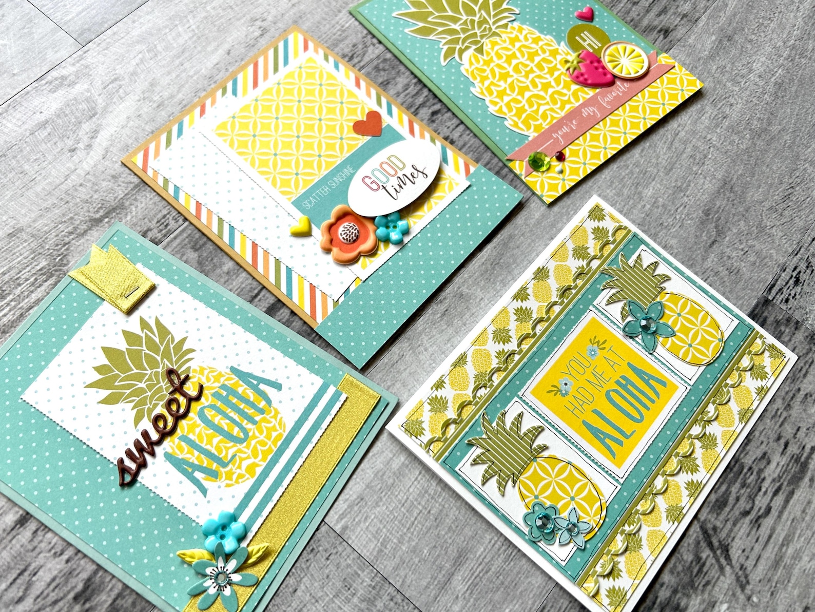 Set of 4 Tropical Themed Yellow/turquiose/green Notecards With ...