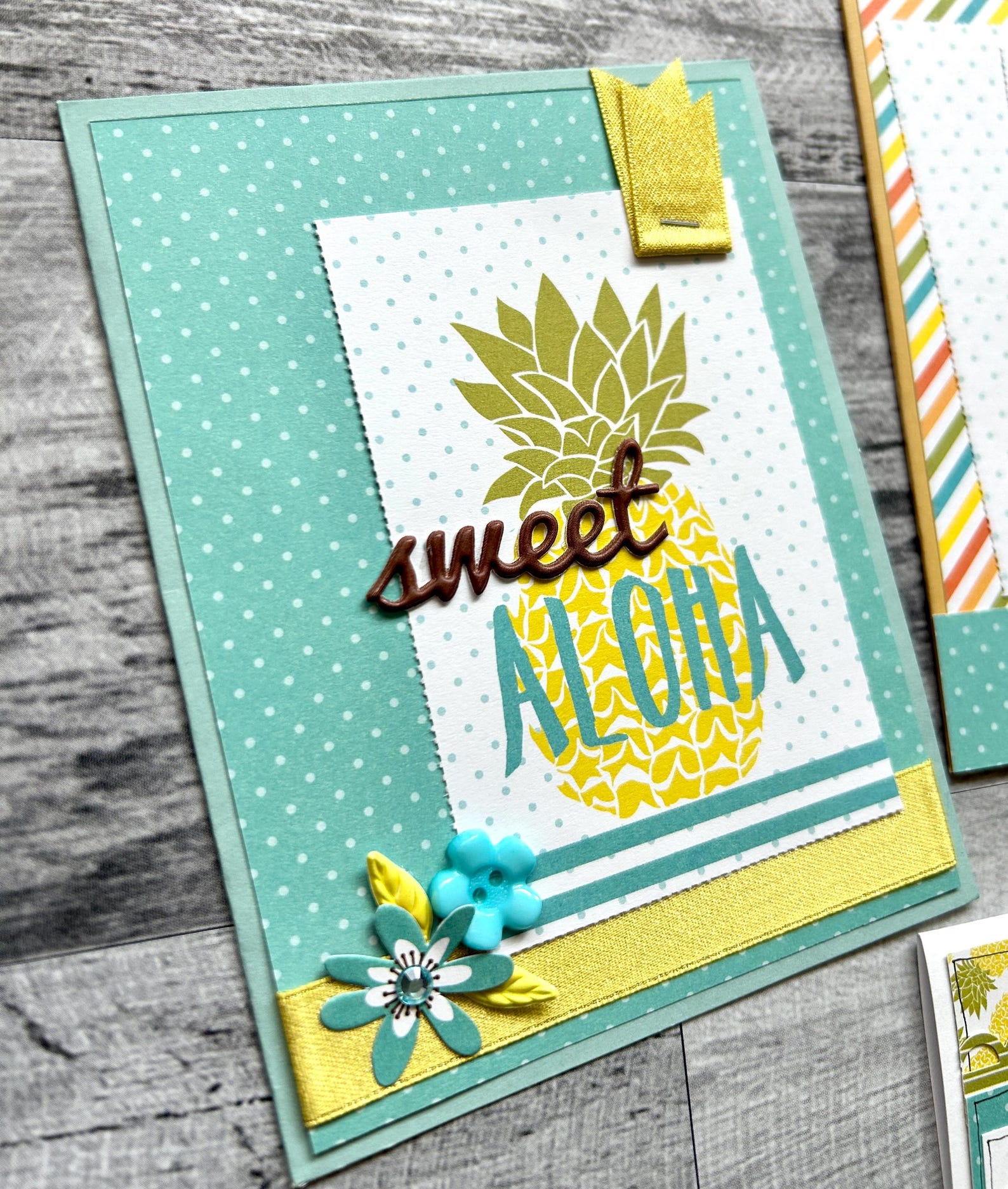 Set of 4 Tropical Themed Yellow/turquiose/green Notecards With ...