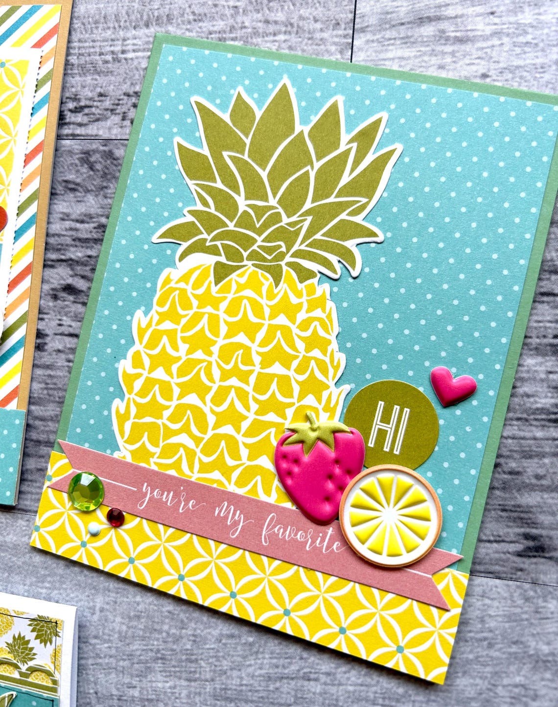 Set of 4 Tropical Themed Yellow/turquiose/green Notecards With ...