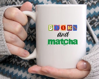 Caneca Matcha com Livros, 443ml, Caneca de Cerâmica para Café, Presente para Amantes de Livros e Leitores, Ideal para Bibliotecas (Grande)