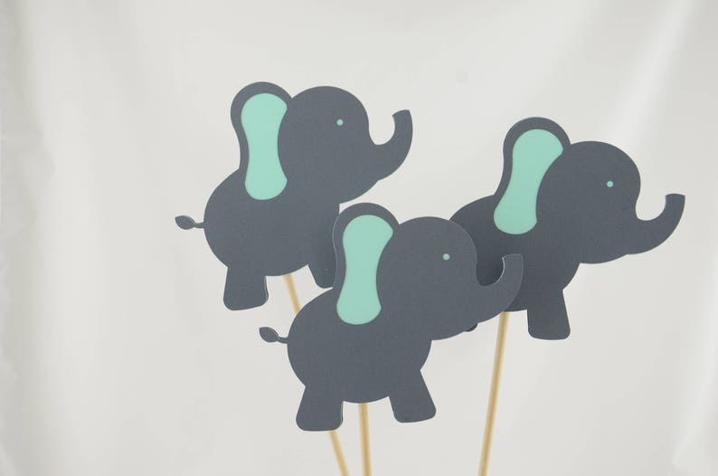 It/'s a Girl OR Boy Baby Elephant Baby Shower Decor Elephant Baby Shower Elephant Centerpiece Gender Reveal Gray and Mint Set of 4