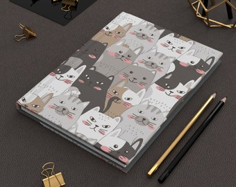 Minimalist Cat Faces Journal – Hardcover Writing Notebook, 150 Lined Pages