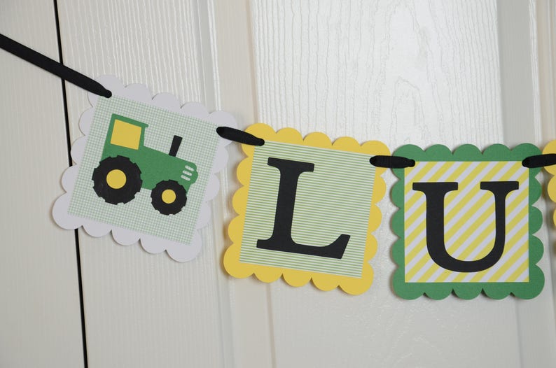 Tractor Banner Tractor Name Banner Black and Green Yellow Tractor Nursery Banner Boy Banner Tractor Baby Shower Tractor Banner