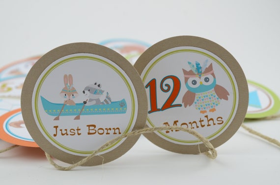 Tribal Birthday Photo Banner, 12 months Photo Banner, First Year Photo, First Year Banner, Girl or Boy Boho Birthday Party, c-1351 Il_570xn