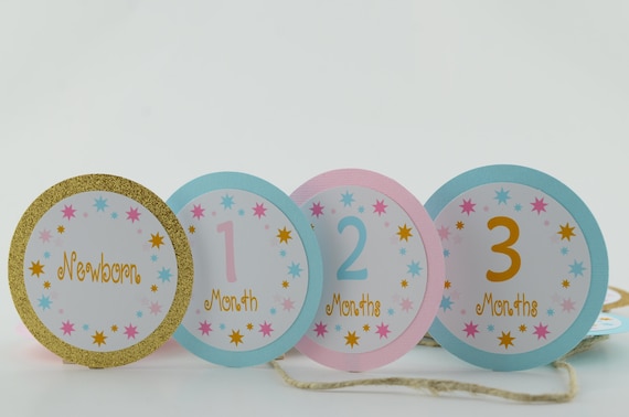 Twinkle Twinkle Little Star 12 Month Photo Banner, First Year Photo Banner, Twinkle Little Star, Light Pink, Aqua Blue and Hot Pink, c-1352 Il_570xn