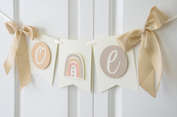 Boho Rainbow ONE Banner, High Chair Banner, Neutral ONE Banner, Modern Birthday Party, BHC-1011 Il_570xn