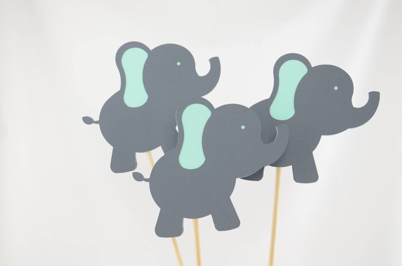 It/'s a Girl OR Boy Baby Elephant Baby Shower Decor Elephant Baby Shower Elephant Centerpiece Gender Reveal Gray and Mint Set of 4
