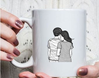 Taza de pareja • Diseño de amor en blanco y negro • Regalo romántico de aniversario (11 oz)