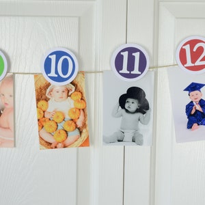 Rainbow 12 Month Photo Banner, First Year Photo Banner, First Year Banner, Birthday Party, Multicolor Banner, 3 inches, PB21-1001 image 5