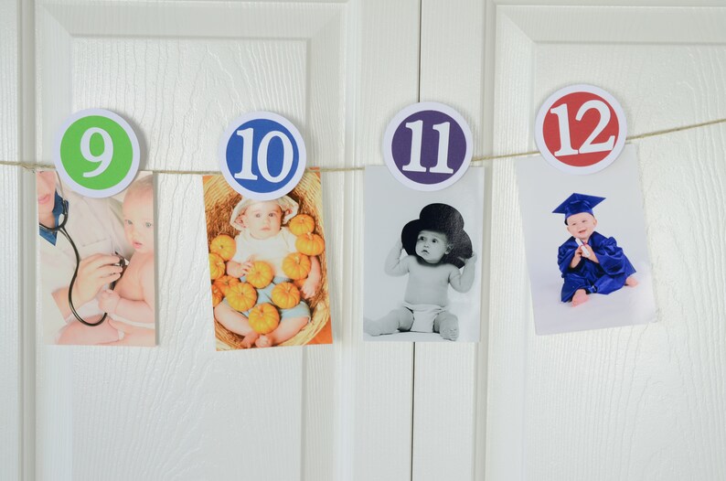 Rainbow 12 Month Photo Banner, First Year Photo Banner, First Year Banner, Birthday Party, Multicolor Banner, 3 inches, PB21-1001 image 5