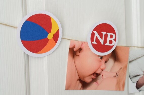 Beach Ball 12 Month Photo Banner, First Year Photo Banner, First Year Banner, Multicolor Beach Ball Banner, 3 inches, PB21-1006 Il_570xn