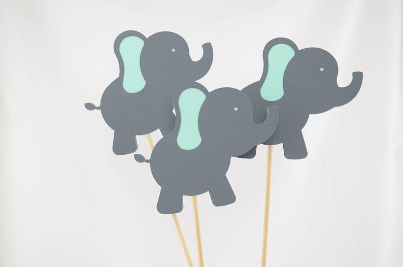 It/'s a Girl OR Boy Baby Elephant Baby Shower Decor Elephant Baby Shower Elephant Centerpiece Gender Reveal Gray and Mint Set of 4