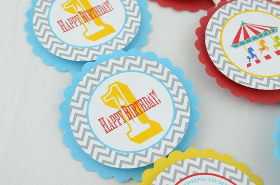 Circus Cupcake Toppers, Cupcake Toppers, Circus Theme, 12 PCs, Red, Yellow, and Blue Toppers, 12 Pieces Il_570xn