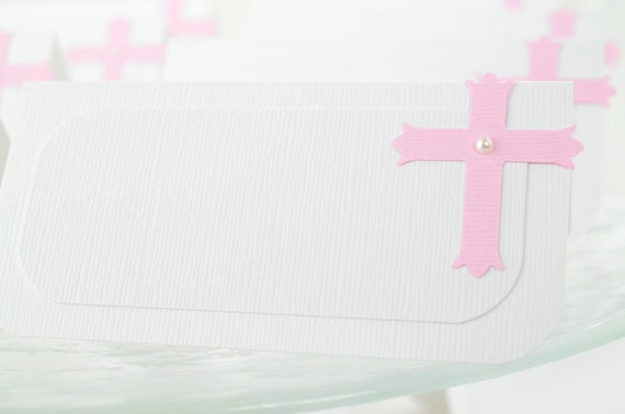 Cross Tent Place Card, Food Label, Dessert Labels, Baptism Place card, Girl Baptism Il_570xn