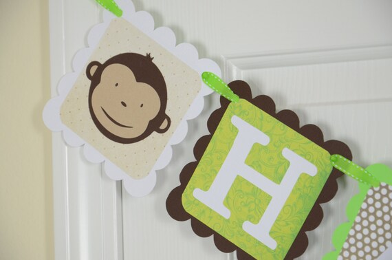 Monkey Happy 1st Birthday Banner Birthday Party Monkey Theme