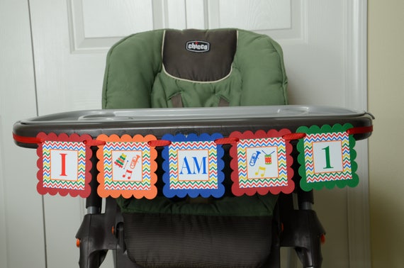 Music I am 1 Banner, Birthday Party, Music Theme, Music sign, High Chair Banner, Yellow, Red, Orange, Royal blue and Green party Il_570xn