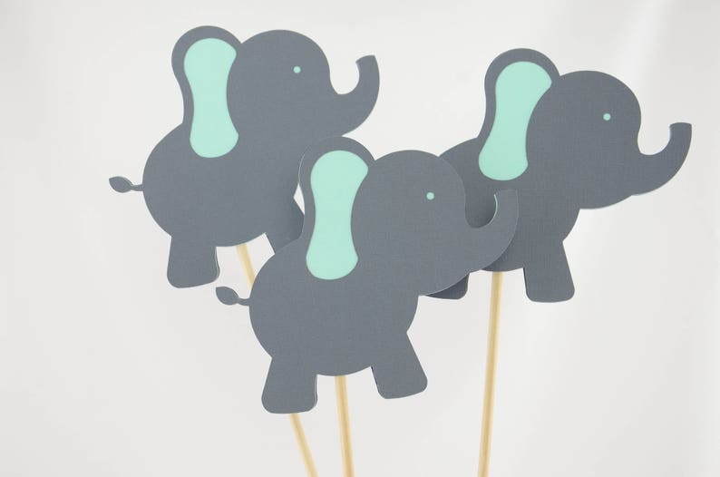 It/'s a Girl OR Boy Baby Elephant Baby Shower Decor Elephant Baby Shower Elephant Centerpiece Gender Reveal Gray and Mint Set of 4