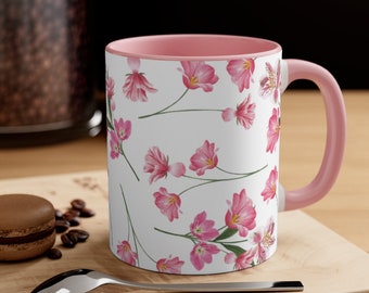 Floral Coffee Mug: Pink Flower Design, 11oz Ceramic