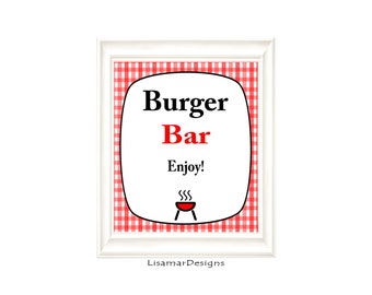 Burger Bar Table Sign, DIY Printable Baby Shower Sign, Baby Q Sign, BBQ Theme, Instant Download, Printable BBQ Sign D-1061